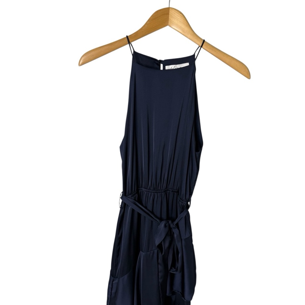 Petal and Pup Seychelles Navy Blue Midi Dress Size 4 Elegant Satin Formal - Picture 3 of 7